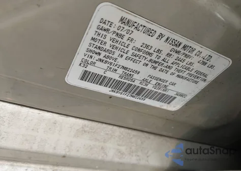 2007 Infiniti G35X from USA, damaged, VIN JNKBV61F27M822459